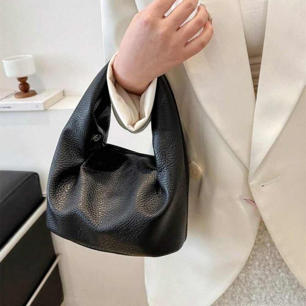 Black Faux Leather Ruched/Pleated Purse | Shoulder + Crossbody Bag | NWT - Picture 2 of 5